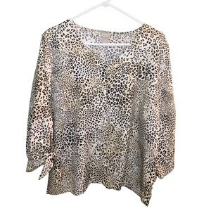 Chicos Leopard Print Blouse 3/4 Sleeves Cream Black Size 3 / XL Top